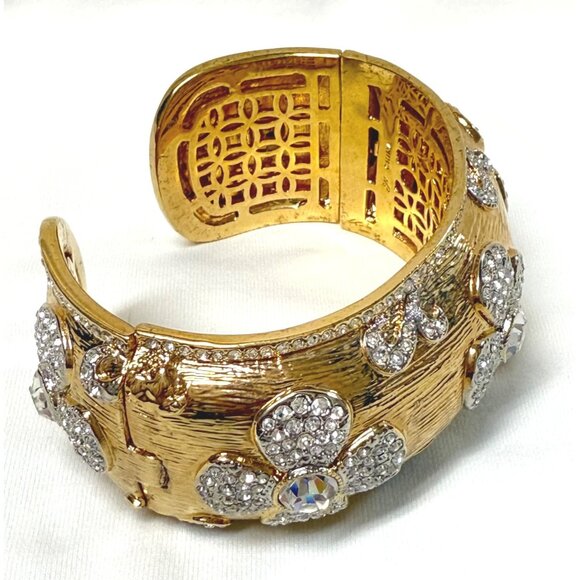 Brighton thick chunky rhinestone gold tone color flower jewel bangle bracelet - Picture 4 of 7